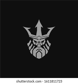 Black And White Head Of Poseidon Logo Icon Design Vector Illustration Template