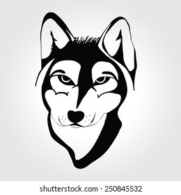 Black and white head  wolf. Design graphic element. Vector. Wolf eyes.