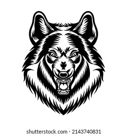 Black and white head wolf roar vector illustration