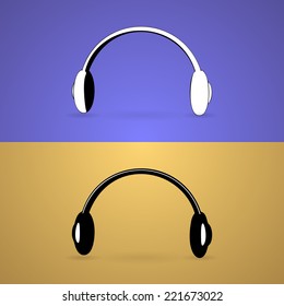 Black and White Headphone for support or service icon isolated on color backgrounds
