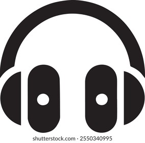 Icono de auriculares en blanco y negro. Un icono en blanco y negro que representa un par de auriculares. El diseño es minimalista y estilizado, con los auriculares mostrados en una vista frontal.