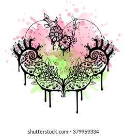 Black and white heart, abstract art, tattoo, watercolor doodle sketch. Design for shirt, bag, jacket, package, phone case and so on. Vector illustration.
