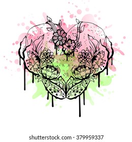 Black and white heart, abstract art, tattoo, watercolor doodle sketch. Design for shirt, bag, jacket, package, phone case and so on. Vector illustration.
