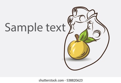 Black And White Heart background with apple and place for semple text