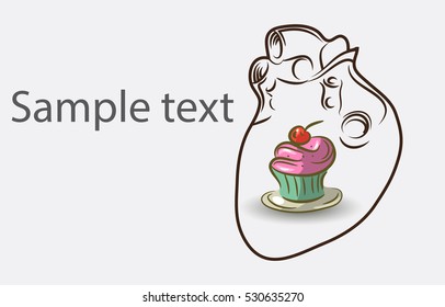 Black And White Heart background with cake and place for semple text