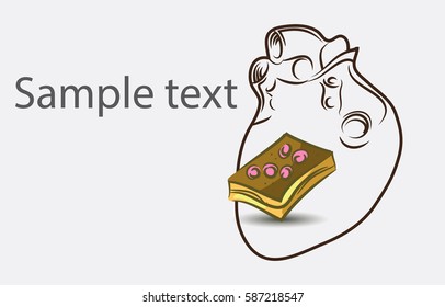 Black And White Heart background with cake and place for semple text