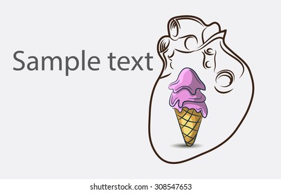 Black And White Heart background with ice-cream and place for semple text