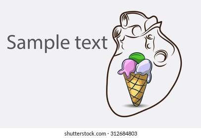 Black And White Heart background with ice-cream and place for semple text