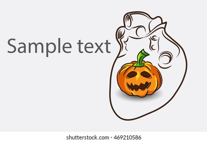 Black And White Heart background with pumpkin and place for semple text