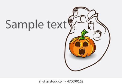 Black And White Heart background with pumpkin and place for sample text