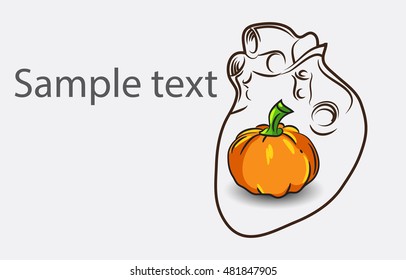 Black And White Heart background with pumpkin and place for semple text