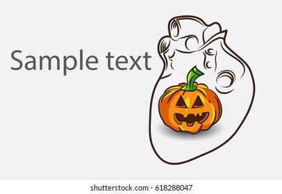 Black And White Heart background with pumpkin and place for semple text