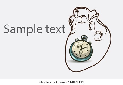 Black And White Heart background with stopwatch and place for semple text
