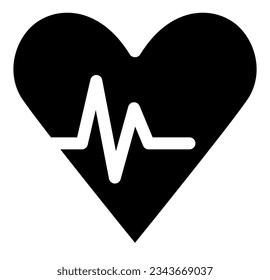 El corazón blanco y negro golpea a Rythm Graph Line Health Icon. Imagen vectorial.