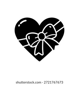 Corazón blanco y negro con el icono del Vector del arco para el día de San Valentín y los regalos románticos
