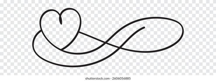Black and white heart clipart, hand drawn doodle heart continuous one line drawing, love sign, symbol, heart shape, line art, outline, vector background, border, valentines day, wedding, heart month .