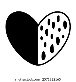 Black and white heart clipart. Valentines day clipart. Valentine heart doodle in cartoon flat style. Hand draw vector illustration