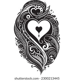 black and white heart design fully vector