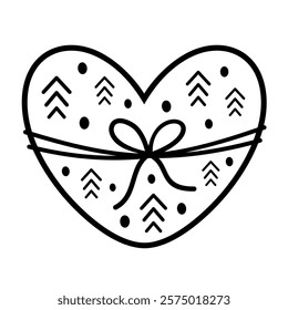 Black and white heart doodle. Valentines day clipart. Valentine heart in cartoon flat style. Hand draw vector illustration