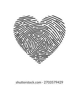 Black and White Heart Fingerprint Vector for Valentine's Day Romantic Love Design
