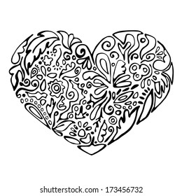 Black White Heart Floral Ornament Sketch Stock Vector (Royalty Free ...