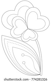 Black and white heart flower plant. Coloring book page for adults and kids. Valentine day holiday vector illustration for gift card, flyer, certificate or banner