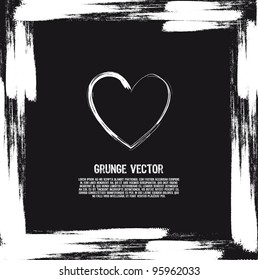 black and white heart grunge card. vector illustration