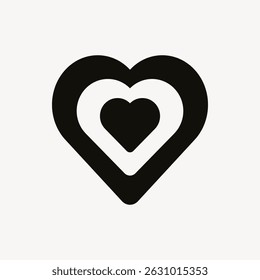 Black and white heart icon with layered hearts. Simple heart design. Heart symbol in monochrome. Minimalist heart shape in black and white. Graphic element vector.