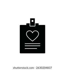 Black and white heart id badge icon for healthcare or medical professionals