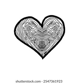 Black and white heart image with contour inside