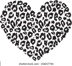 Black and white heart with leopard print texture pattern