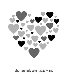 black and white heart made of small hearts symbol vector icon valentine