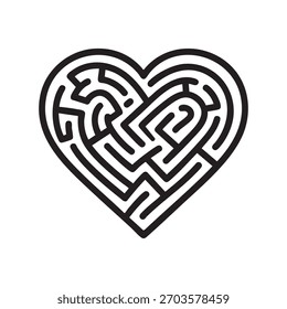 Vector de laberinto de corazón blanco y negro para tarjetas románticas y Diseño gráfico del día de San Valentín