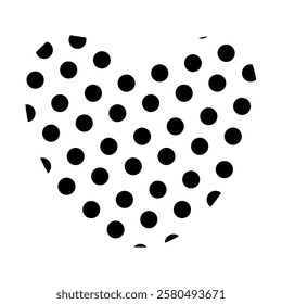 Black and white heart in polka dot print, isolated on white background. Vector doodle element for you design. Valentines day concept.