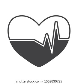 Black and white heart with pulse isolated on white background. Heartbeat icon. Treatment of cardiovascular disease. Cardio system concept illustration for banner or website ui. Medical flat vector