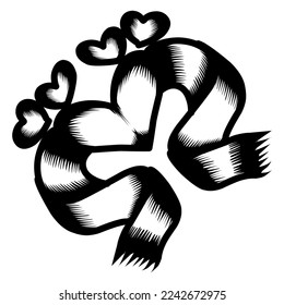 Black and white heart and ribbon with place for text. Coloring book page for adults and children. Valentine's day holiday vector illustration for gift card, flyer, certificate or banner