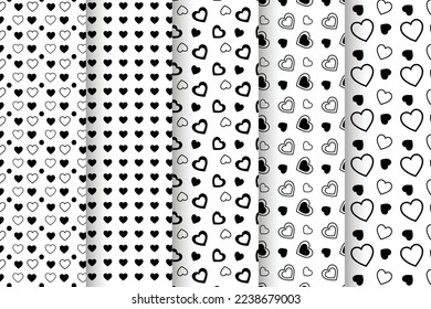 Black and white heart seamless pattern background. Vector illustration for holiday design. Abstract romantic photo frame. Stylish decorative bright label set. Fashion valentine day ornament.