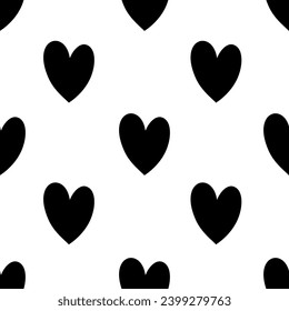 Patrón sin costuras de corazón blanco y negro. Papel digital de corazón negro de estilo plano.