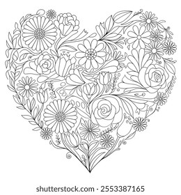 A black and white heart shape of coloring page line art 