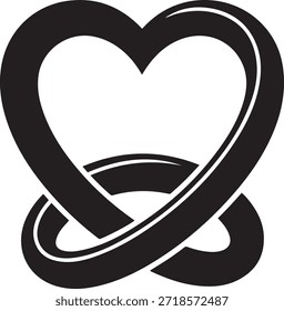 Forma de coração preto e branco com loops entrelaçados e curvas