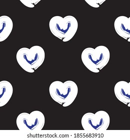 Black and White Heart shaped brush stroke seamless pattern background for fashion textiles, graphics