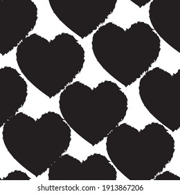 Black and White Heart shaped brush stroke seamless pattern background for fashion textiles, graphics