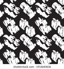 Black and White Heart shaped brush stroke seamless pattern background for fashion textiles, graphics
