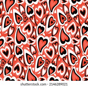 Black and white Heart shaped Valentine’s Day seamless pattern background for fashion textiles, graphics
