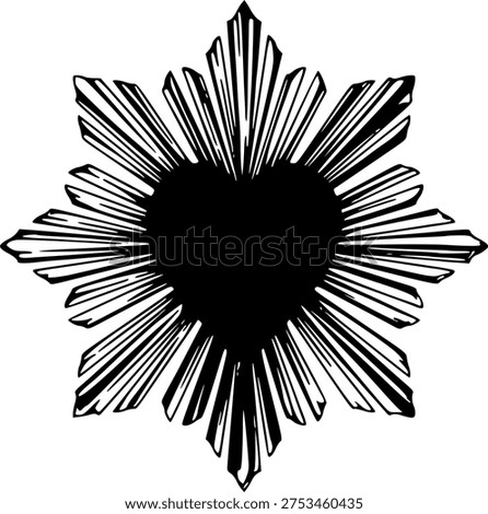 Black and white heart shining star