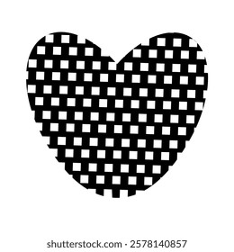 Black and white heart in small square, isolated on white background. Vector doodle element for you design. Valentines day concept.