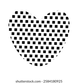 Black and white heart in small square, isolated on white background. Vector doodle element for you design. Valentines day concept.