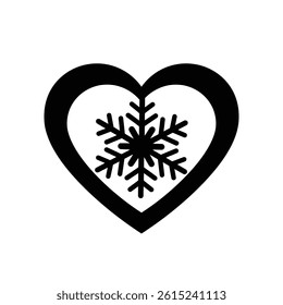 Black And White Heart With Snowflake Symbol Of Love For Winter Season
