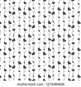 Black and white heart string for Valentine's Day. Seamless editable pattern for valentines.