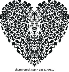 Black and white heart vector.